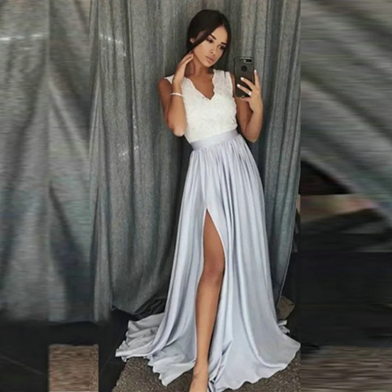 

An003 2020 Hot Selling Cape Sleeves Evening Dress A-Line Sexy High Slit Girls Party Dress Robe Soiree Prom Gown