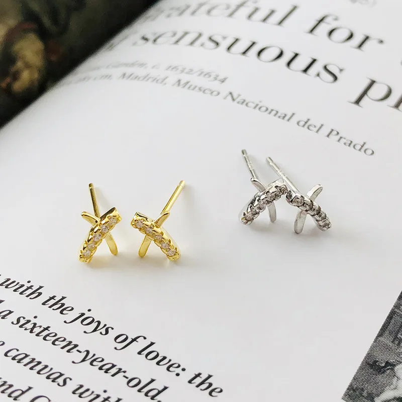 925 Sterling Silver Fashion Zircon Star/Circle Irregular Stud Earring Ear Ring Bone Wild Simple Women Girl Jewelr | Украшения и