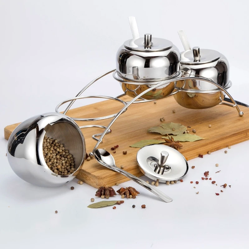 Набор из 3 банок для специй нержавеющей стали с крышкой и подставкой ложек