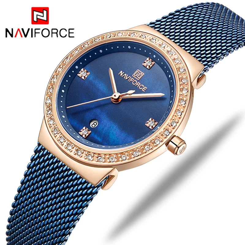 NAVIFORCE женские часы модные наручные нержавеющая сталь сетка для девочек кварцевые