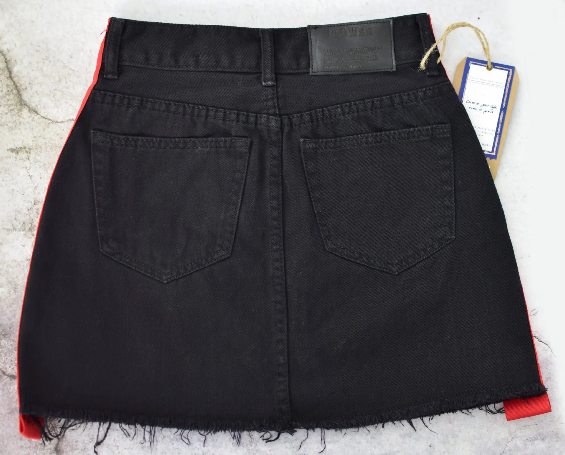 

Fashion Side Stripe Ribbon High Waist Jeans Skirts Women High Street Double Side Woven Ribbon Black Summer Denim Saias Mujer