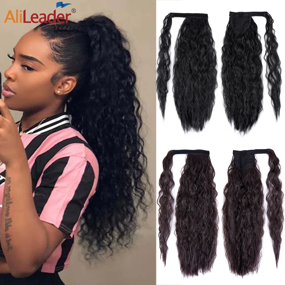 

New Synthetic Corn Wavy Long Ponytail Hairpiece 22" Long Afro Kinky Curly Ponytail Wrap Around Clip In Fake Hair Alileader