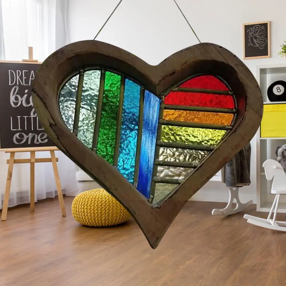 

Painted Love Heart Ornaments Wooden Rainbow Pendant Party Door Hanging Decor Gift Decorations Decoration Bar Outdoor Home J1M4