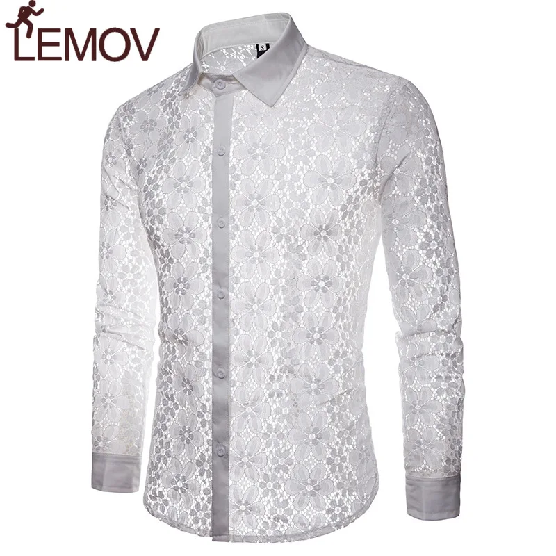 Роскошная кружевная рубашка с цветочной вышивкой для мужчин новинка 2018