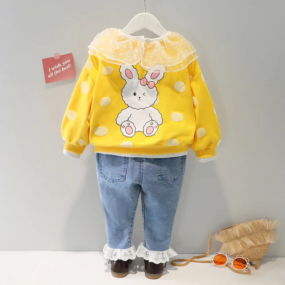 Комплект для маленьких девочек футболка с длинным рукавом + кардиган джинсы