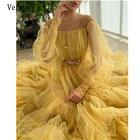 Verngo 2021 новейшие ретро желтые тюлевые платья для выпускного вечера с пышными длинными рукавами с О-образным вырезом Кристальный пояс до пола Вечерние платья под заказ