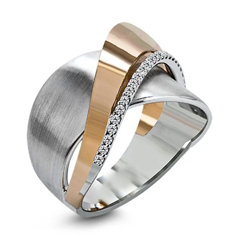 

Cute Female White Crystal Stone Ring Rose Gold Silver Color Wedding Rings For Women Luxury Small Geometric Engagement Ring