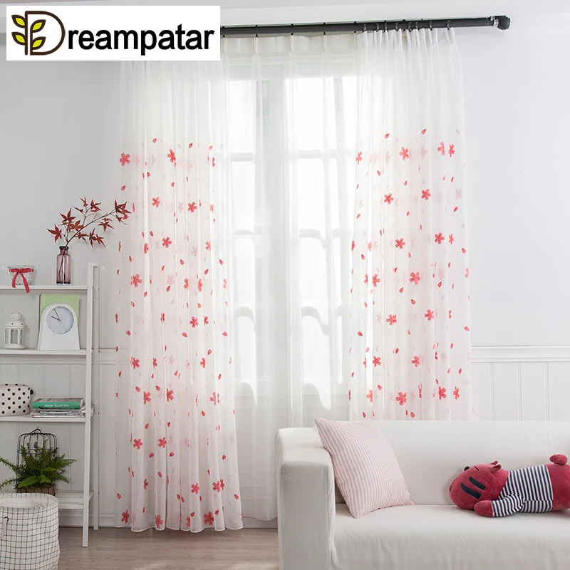 Dreampatar Red Cherry Jacquard Embroidery White Tulle Home Decoration Light Curtain Living Room Bedroom Rustic Style ML241A | Дом и сад