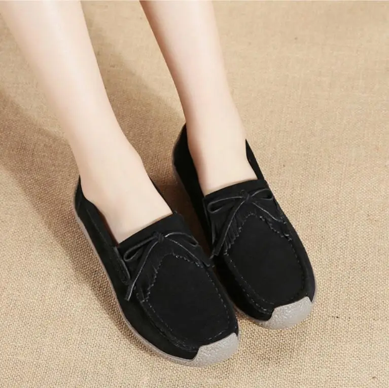 

All-match Women casual shoes Cowhide Peas shoes fashion Leather shoes tassel flat women shoe non-slip shallow women single shoes