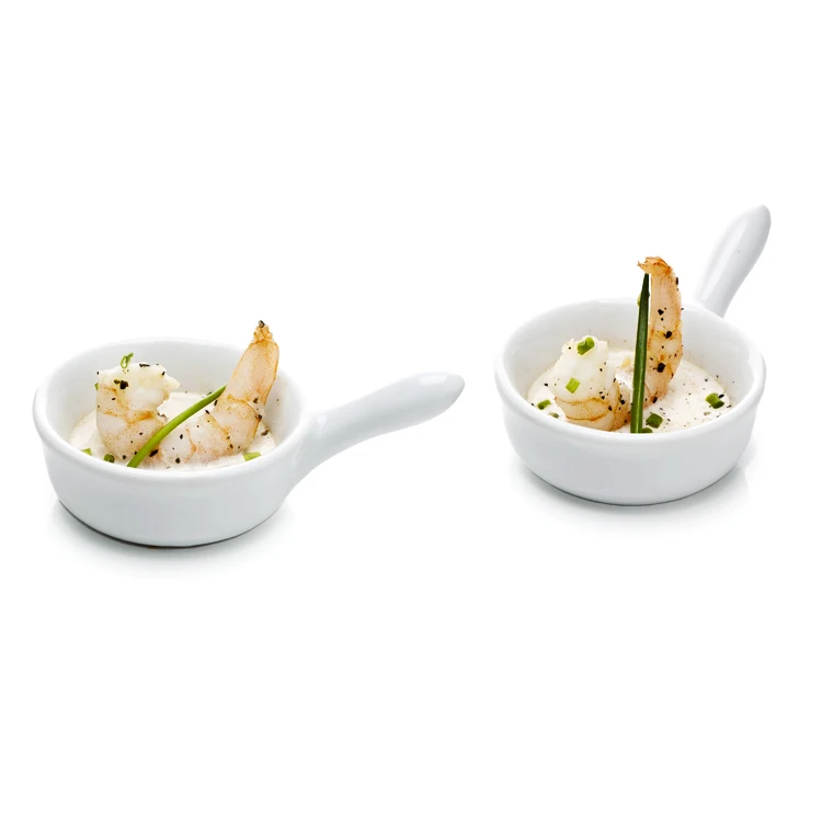 Керамическая белая круглая мини посуда с ручкой блюдо для аппетита вечерние и