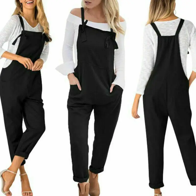 

2020 New Arrival Sexy Women's Strappy Casual Wide Legs Loose Jumpsuit Romper Bib Cargo Pants Dungaree