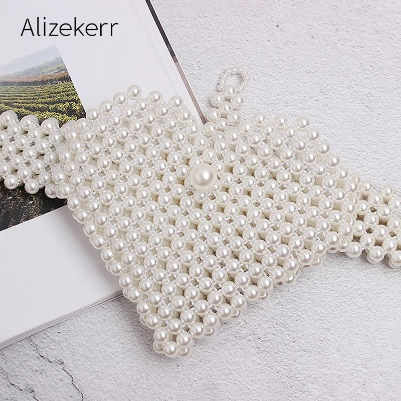 В форме сердца Жемчуг сумка на поясном ремне Для женщин ручной работы широкий