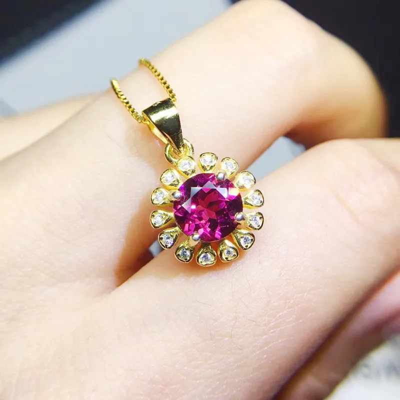 Женский Круглый гранат ожерелье с подвеской в виде цветка серебро 925 пробы