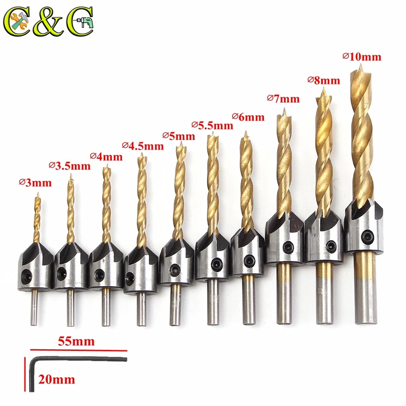 Набор сверл для зенковки комплект из 3 10 мм быстрорежущей стали с 5 канавками