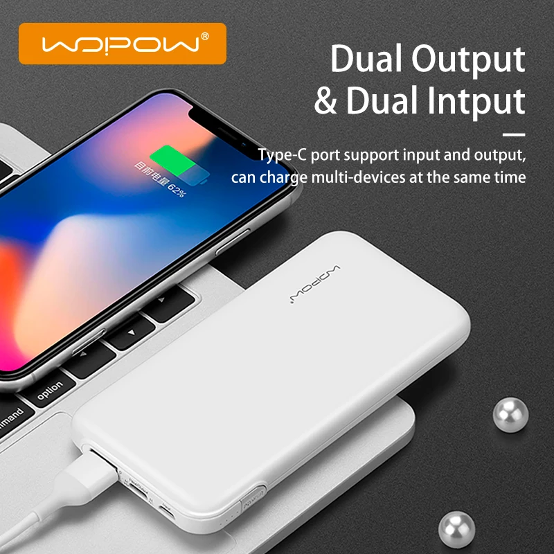 

WOPOW Power Bank 10000 мАч QC 3,0 18WPD двусторонней быстрой зарядки, портативное зарядное устройство, внешний аккумулятор с разъемом USB Type-C, внешний аккум...