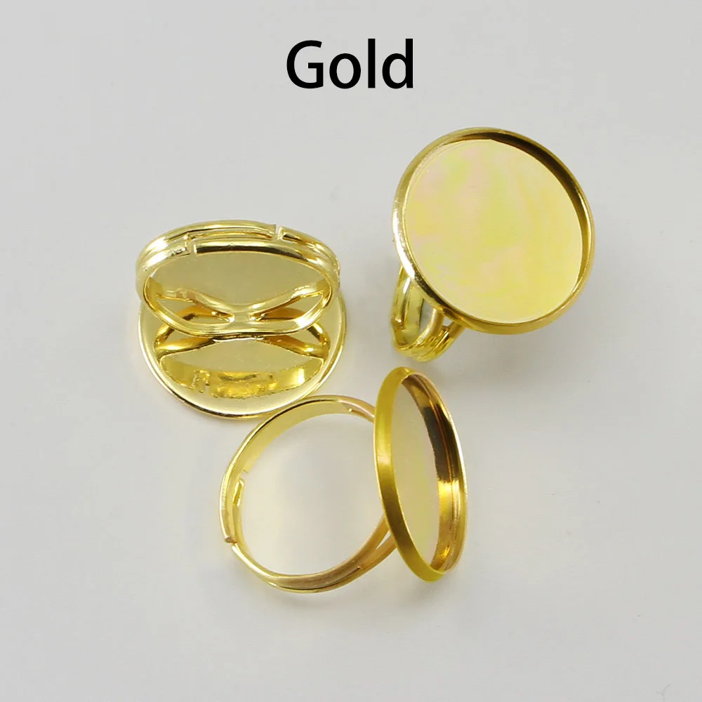 10 шт./лот 10 12 14 16 18 20 25 мм регулируемый пустой кольцо база стекло кабошоны лоток для Настройки камеи кольцо поставки для изготовления ювелирных изделий - Цвет: Gold