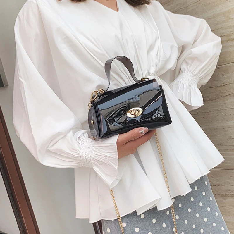 New Fashion Personality Wild Transparent Jelly Chain Shoulder Slung Small Square Bag |