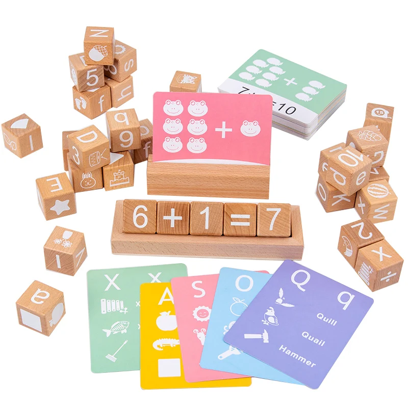 

Wooden Montessori Digital Building Blocks Word Toy Mathematics Spell Early Educational Brick Toys Set Baby Number Cognition Card