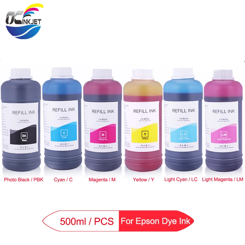 

6x500ML Universal Dye Ink Bottle For Epson T50 T60 P50 P60 1390 1400 1410 1500W R270 R290 L800 L805 L1300 L1800 Printer Dye Ink
