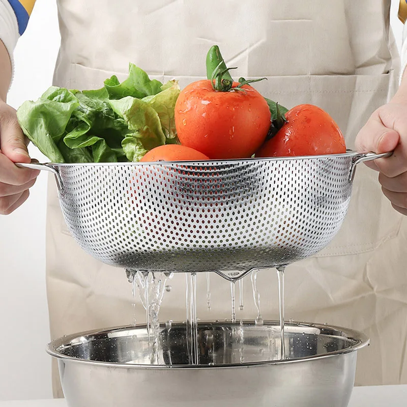 

Stainless steel washing pearl drain basket, drain basin, vegetable washing basin, vegetable basin, filter basin, kitchen basin