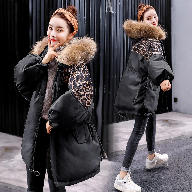2020 зимняя женская куртка с капюшоном модное леопардовое хлопковое пальто