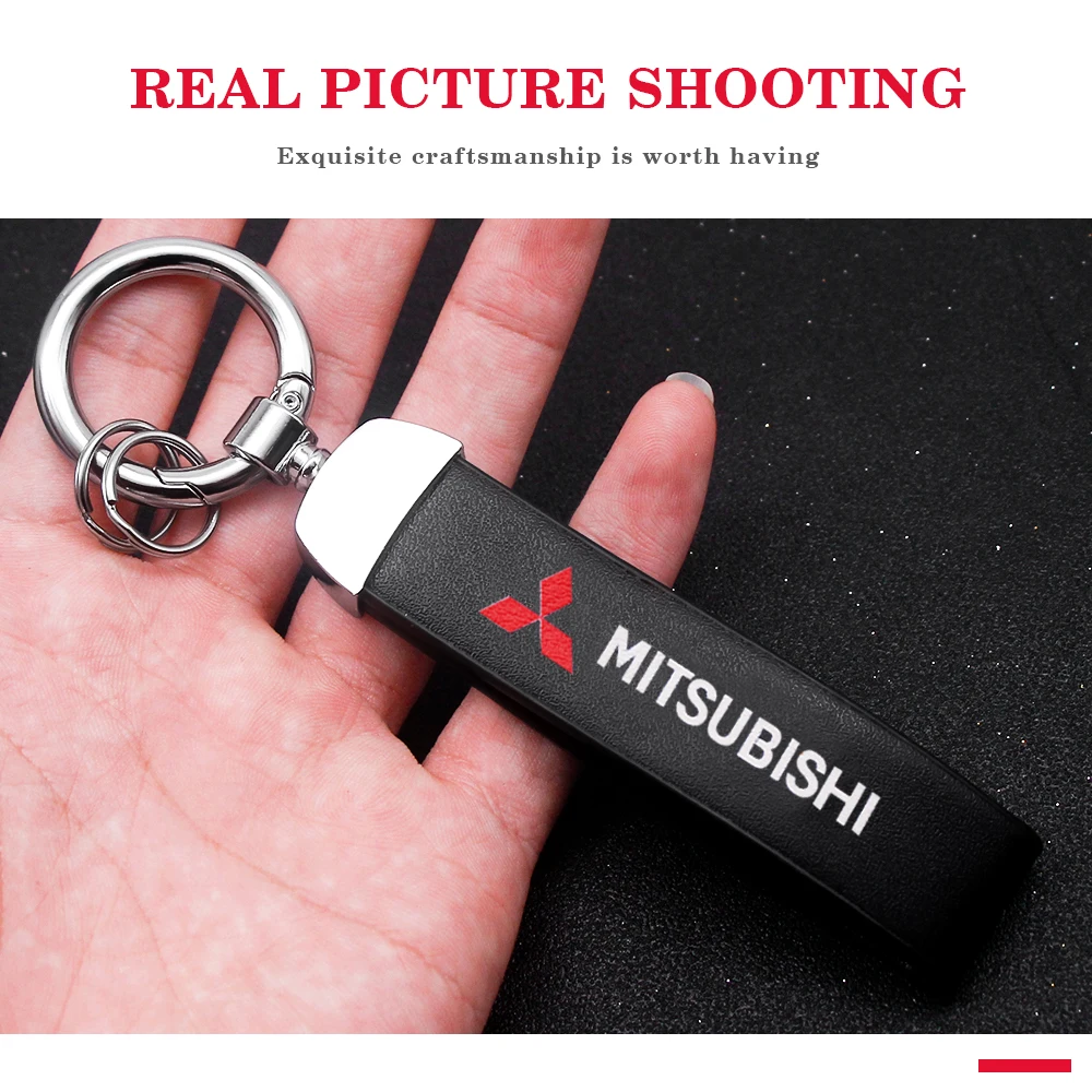 

Car Metal Keychain Leather Key Ring 3D Logo Key Case Car Styling For BMW E46 Mitsubishi Outlander Lancer Asx Auto Accessories