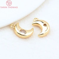 386310pcs 8x6 5mm 24k gold color brass with zircon moon charms pendants high quality diy jewelry findings accessories