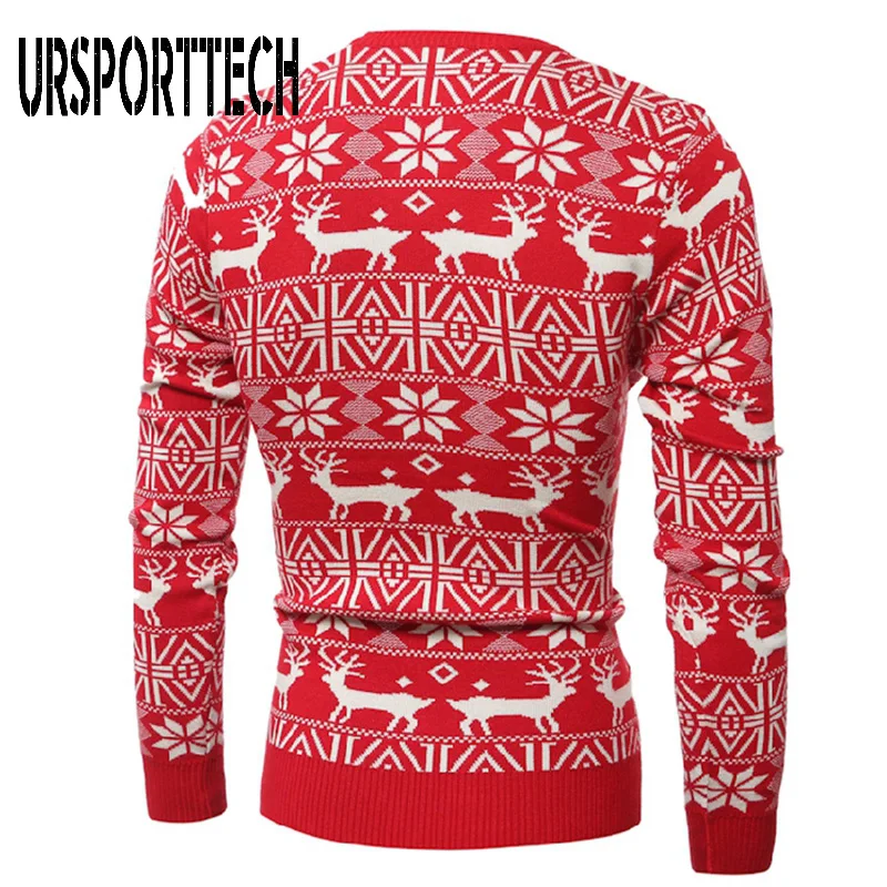 2020 New Mens Christmas Sweater Autumn Winter Pullover Deer Printed Long Sleeve Thicken Warm O-Neck Knitted Sweaters Men | Мужская