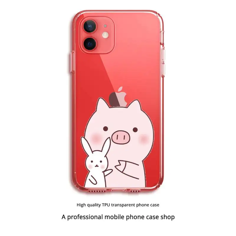 

Cute PINK Kawai Pig Phone Case Clear Cover For Iphone 5 6 7 8 11 12 plus XR X XS SE2020 11/12PRO Max Transparent Cases