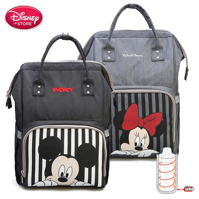Disney Mummy сумки Минни Микки Маус рюкзак сумка Мама мешок USB Подогрев изоляции бутылки для ухода за ребенком путешествия пеленки мешок
