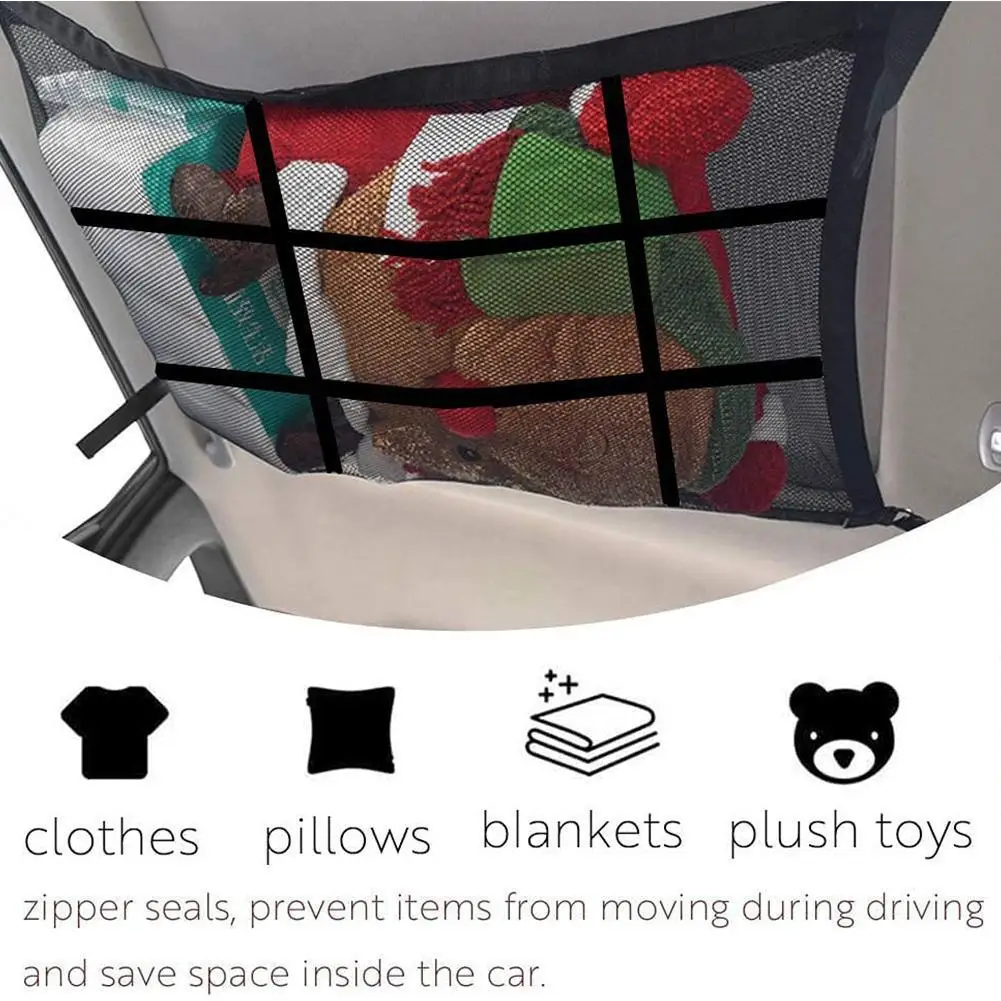 

Black Car Ceiling Storage Net Pocket Auto Roof Storage Bag Interior Cargo Net Auto Towing Tidying Bag Car Accessories