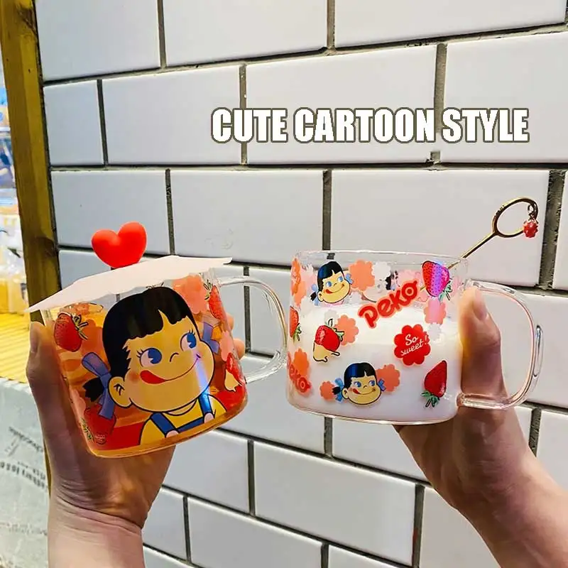 

W&G Simple and lovely milk smiling sister glass cartoon cup breakfast cup girl heart strawberry drink cup heatproof cup