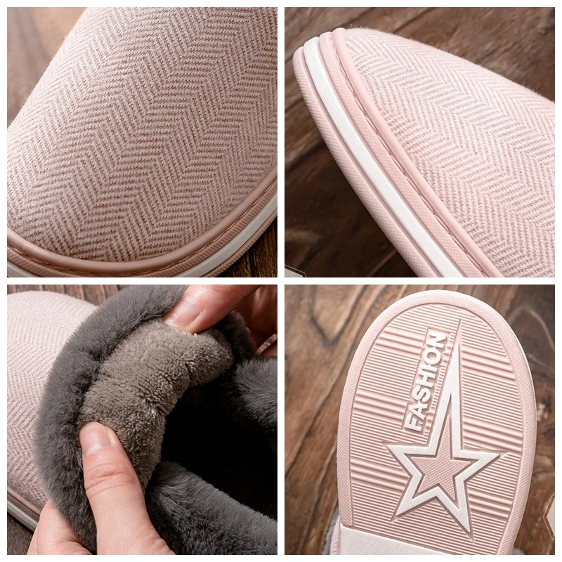 

Girseaby Women Unisex Slippers Cozy Flock No-Slip Solid Couple Breathable Plush Warm Soft Fur Big Size 35-44 Winter F1069