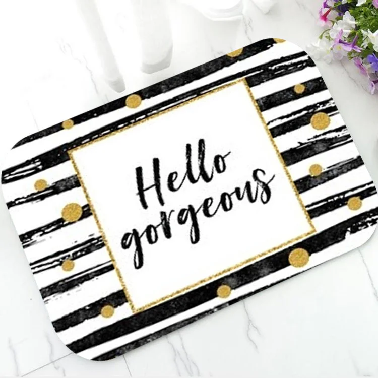 Стильный коврик для ванной в черно белую полоску Hello великолепный с золотыми