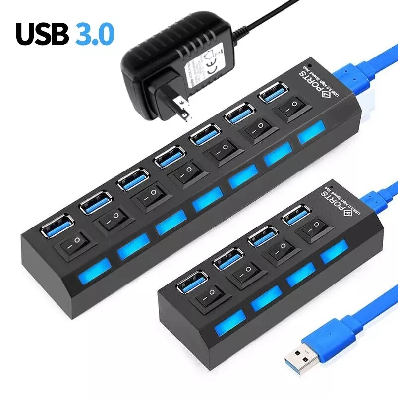 

USB 3.0 Hub 5Gbps High Speed Multi USB Splitter 3 Hab Use Power Adapter 4/7 Port Multiple Expander Hub With Switch For PC Laptop
