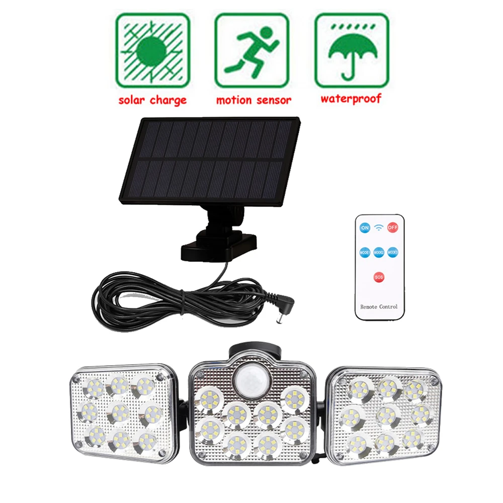 

138 led remote seperable Solar Light Outdoor Motion Sensor Solar Powered Light 3 Heads Waterproof Wall lamp Garden Street Lamp 5
