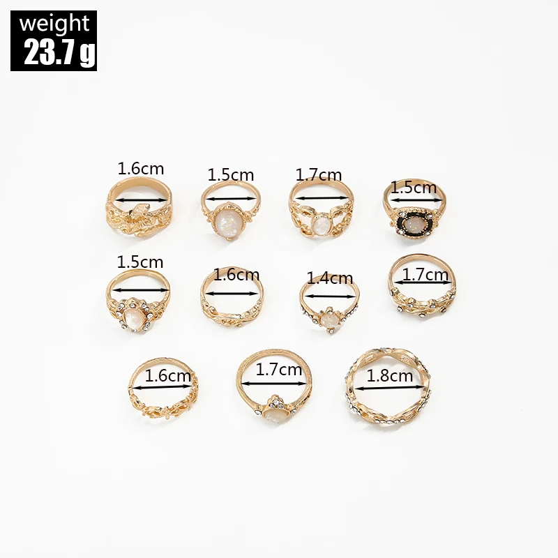 11 шт./компл. богемные женские кольца звезда корона крест змея геометрия кристалл