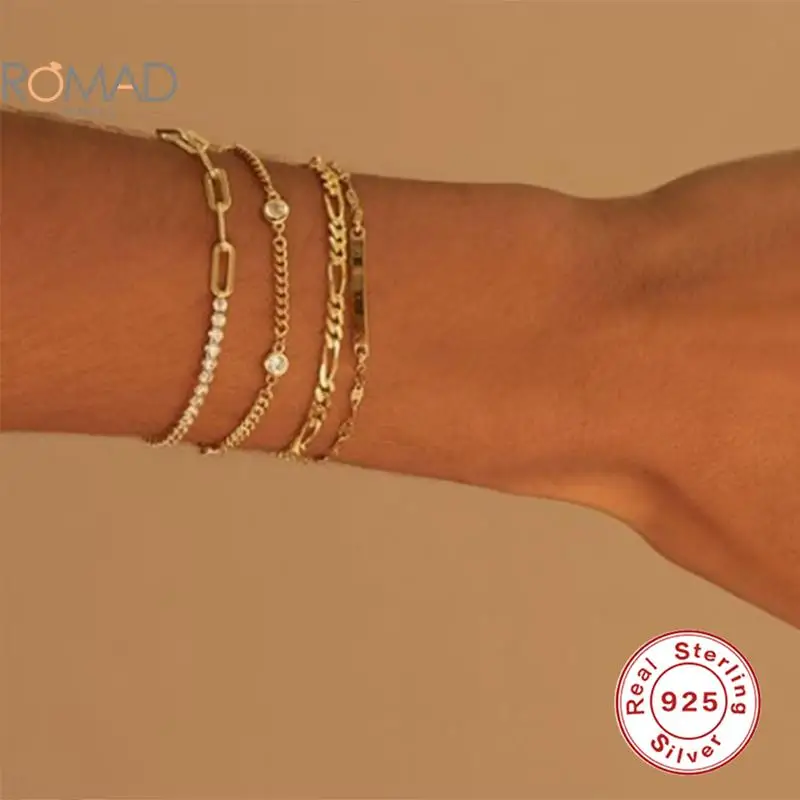 

Плетеный Змеиный браслет ROMAD, модный микро инкрустированный Однорядный браслет из булыжника для женщин, золотистый цвет, ювелирные изделия,...