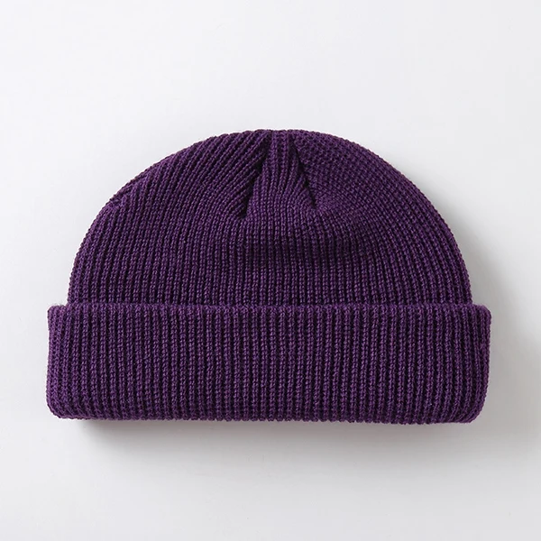 dark purple Новая модная мужская зимняя вязаная шапка, шапка с черепом для мальчика, шапка с манжетами в стиле ретро, темно-синяя короткая шапка, одноцветная, унисекс, осенняя теплая шапка - Цвет: dark purple