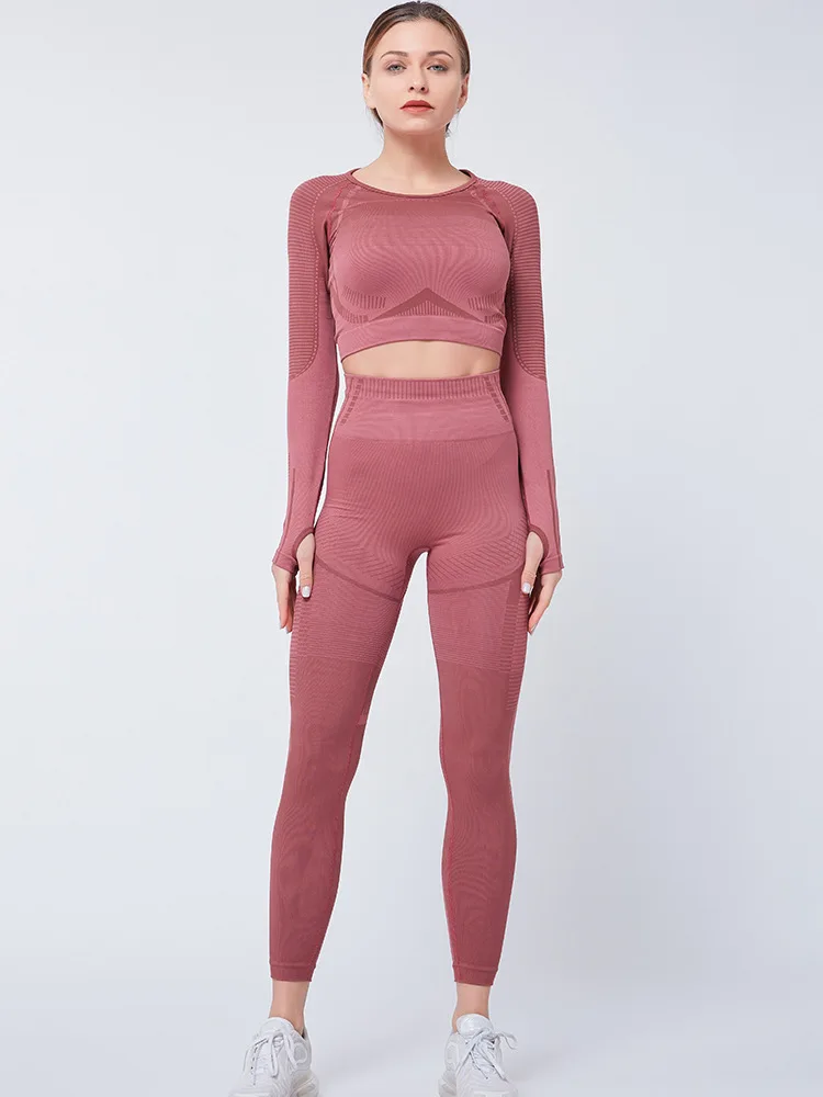 

New women's fitness running short sleeve high waist peach hip tight set