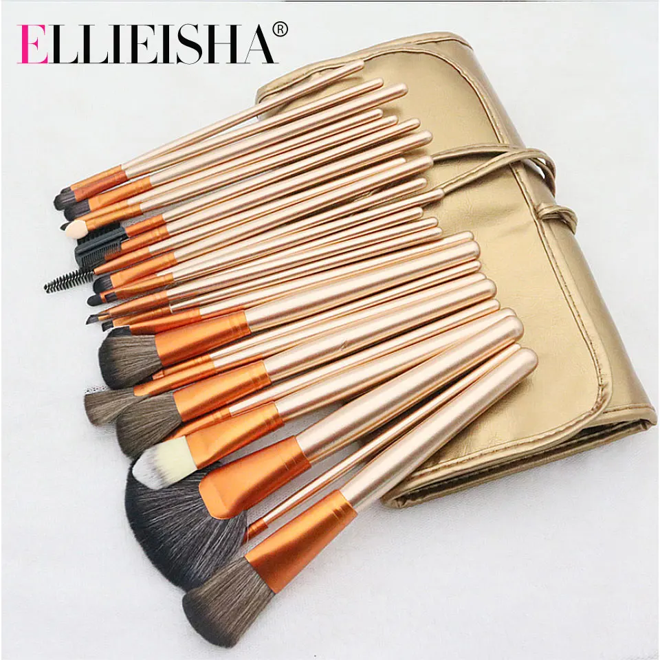 Набор кистей для макияжа ELLIEISHA Pink профессиональные кисти из натуральной козьей