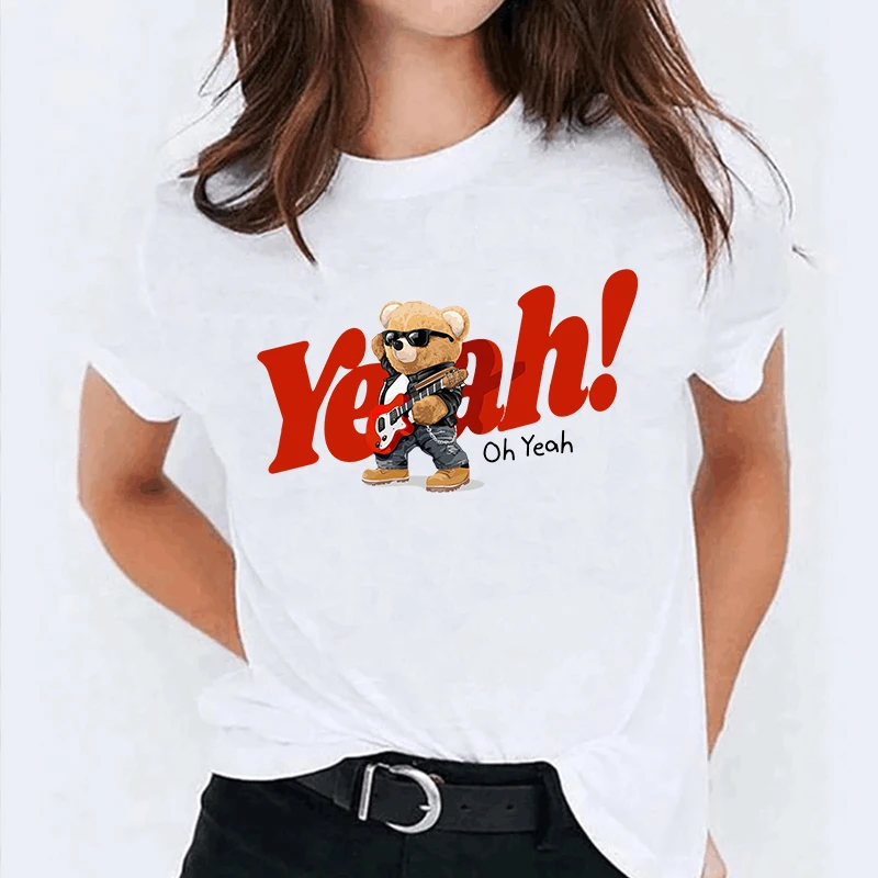 

Anti-wrinkle Creative Bear T Shirt Personality Fashion Cute Teddy Bear Loose Men Women Short Sleeve T Shirt Harajuku Clothing