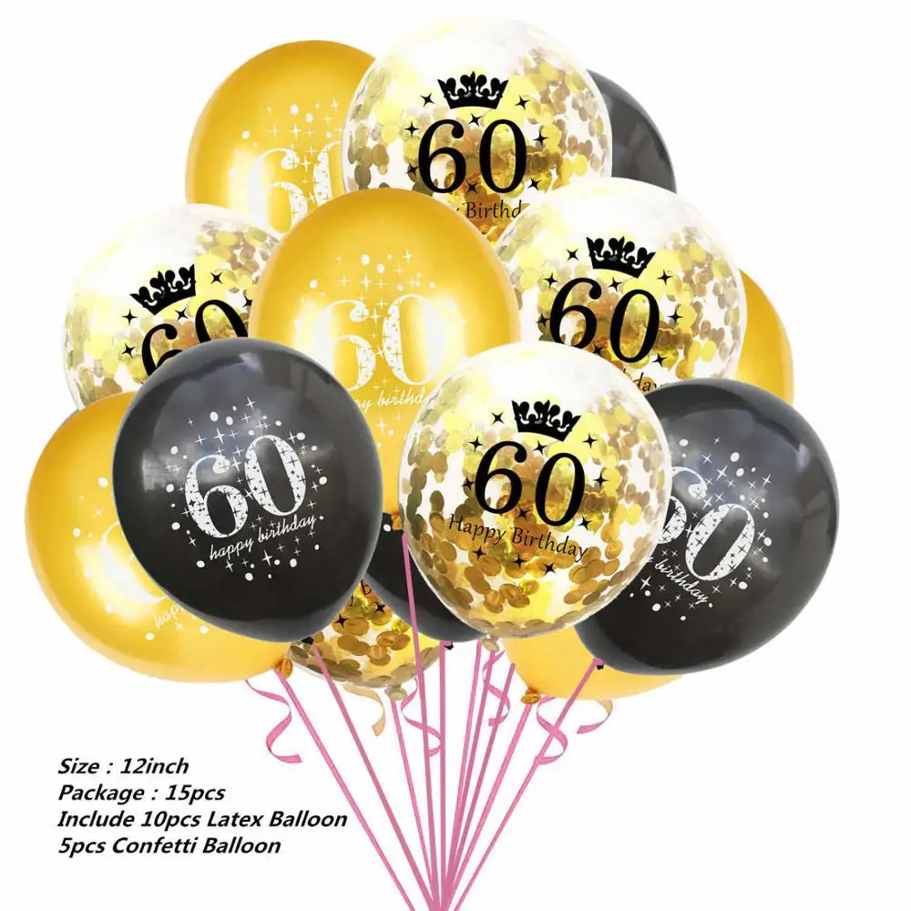 15pcs mix 60 1" Золотые латексные воздушные шары черные 30 40 50 60 70 лет с днем рождения украшения для взрослых воздушные шары Cumpleanos Globos Balony - Цвет: 15pcs mix 60