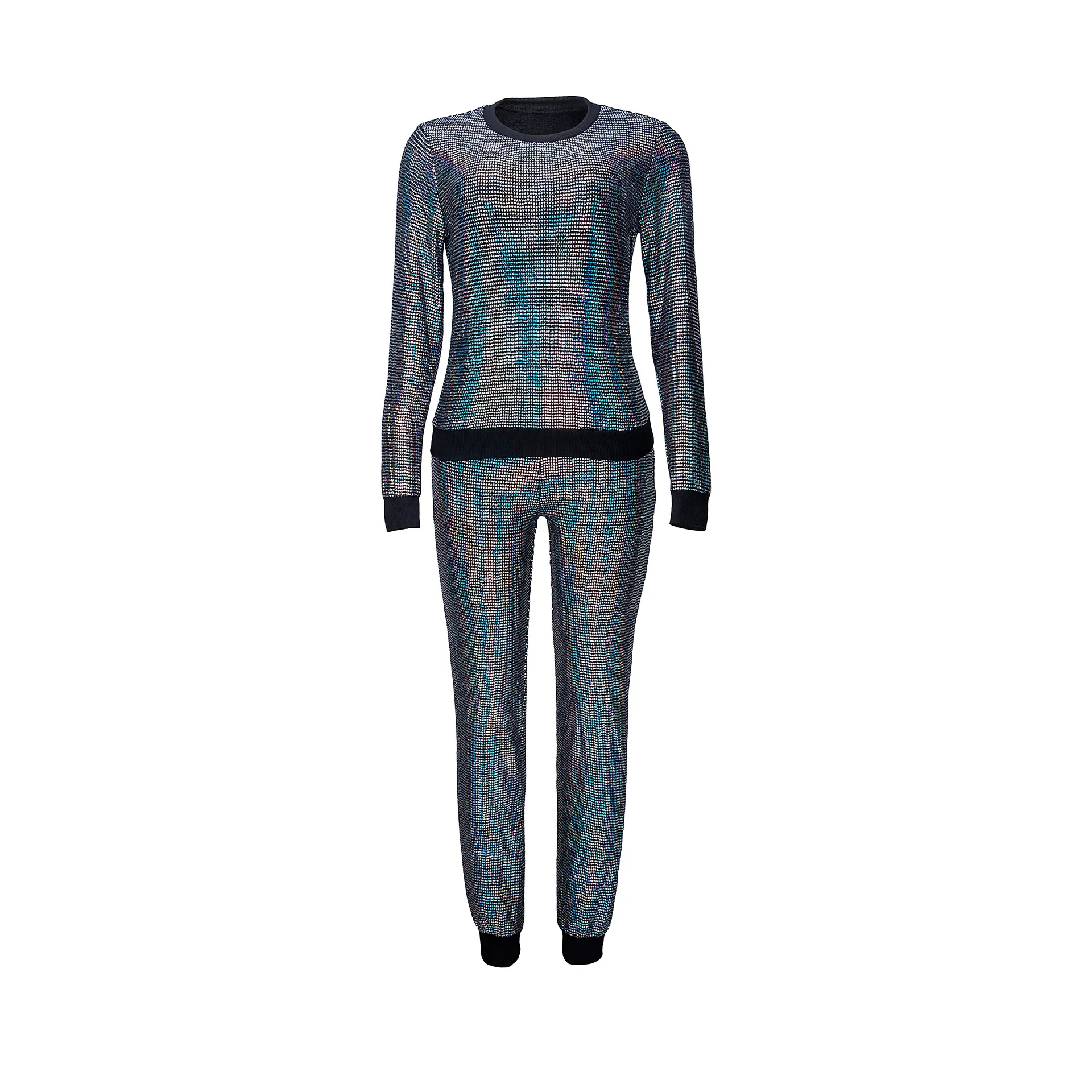 

Autumn Winter Sequined 2 Piece Sets Plus Szie Casual 4 Colors O Neck Full Sleeve Top High Waist Pants Streetwear Club Sexy Suits