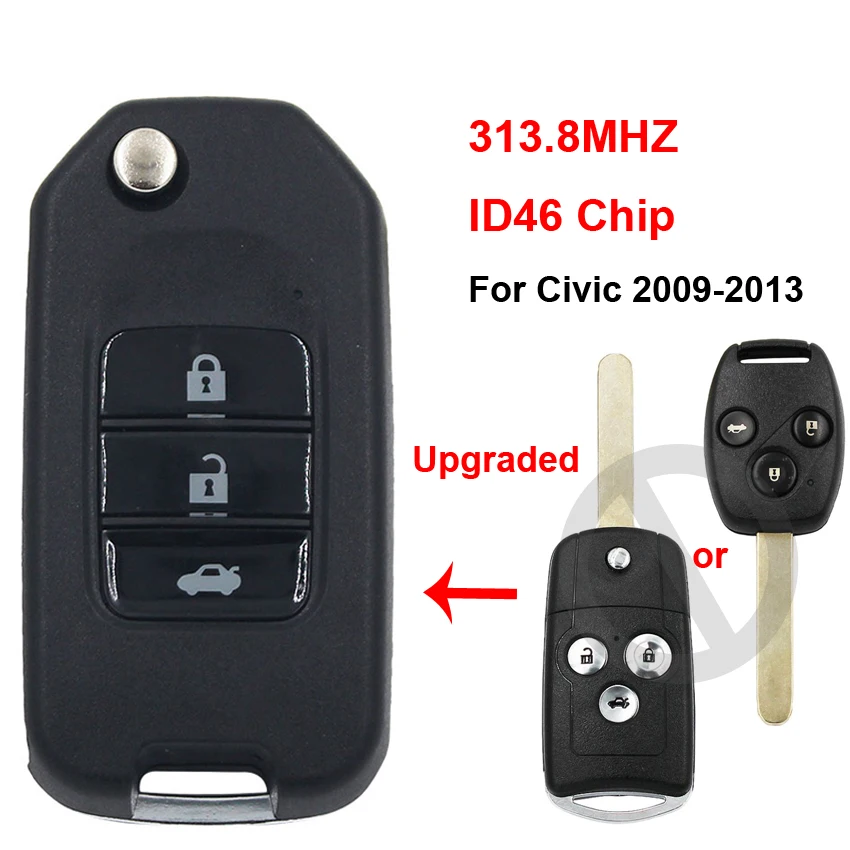 Обновленный Складной флип накопитель с 3 кнопками 313 8 МГц для Honda Civic 2009 2010 2011 2012 2013