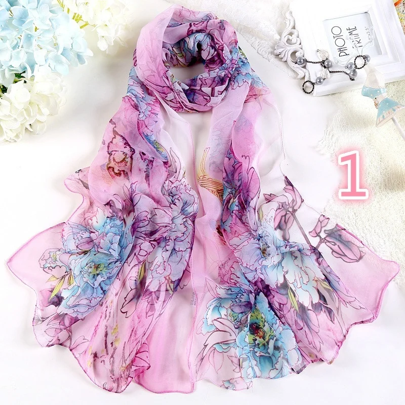 Длинный мягкий шарф с принтом в виде цветов шифоновые шелковые шарфы женские