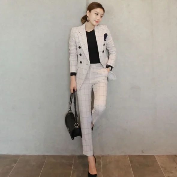 Женский офисный костюм из двух предметов элегантные двубортные блейзеры в