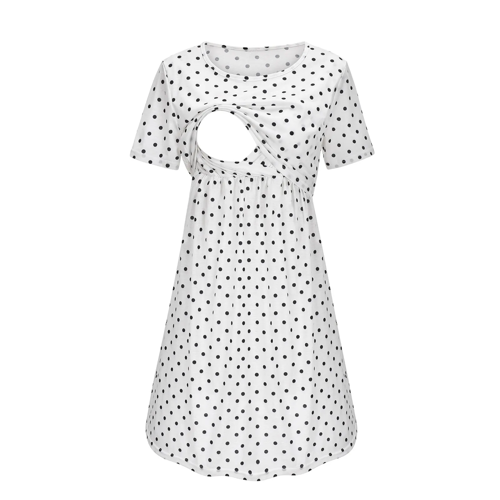 

Women's Maternity Breastfeeding Dresses Floral Summer O-Neck Solid Short Sleeve Skirt Dress for Pregnant Women Maternity Clothes