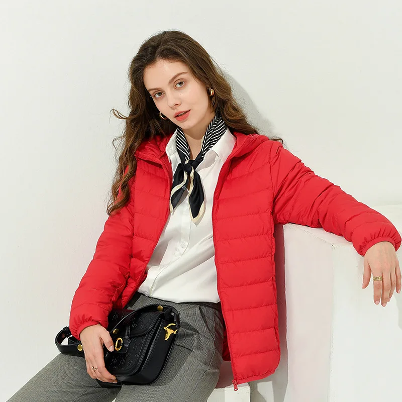 SuyaDream Hooded Woman Down Coat 90%White Duck Down Fill Simple Design Zipper Winter Coat 2021FW Outwear