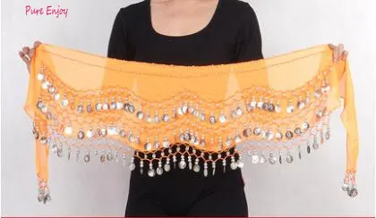 13 Belly Dance Waist Цепочка хип-шарф шифон трехслойная волна золотая монета талия Индия начинающий танец цепочка талии - Цвет: 13